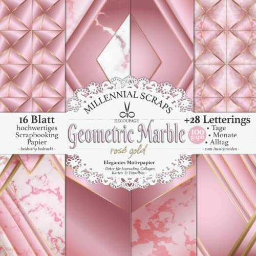 DECOUPAGE Geometric Marble rosé gold Elegantes Motivpapier: Dekor für Journaling, Collagen, Karten & Fotoalben I Zum Ausschneiden I Mit Letterings I Basteln mit Papier Inspiration