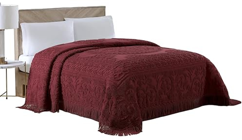 Beatrice Home Fashions Medallion Queen Cotton Chenille Bedspread, Burgundy