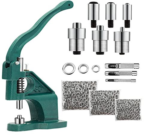 Occhiellatrice Macchina Occhiello Pressatrice per 3 Matrici (6/10 / 12mm) con 1500 Gommini e 3 fori, Manuale a Pressione Pinza per Tende Cinture Borse Scarpe