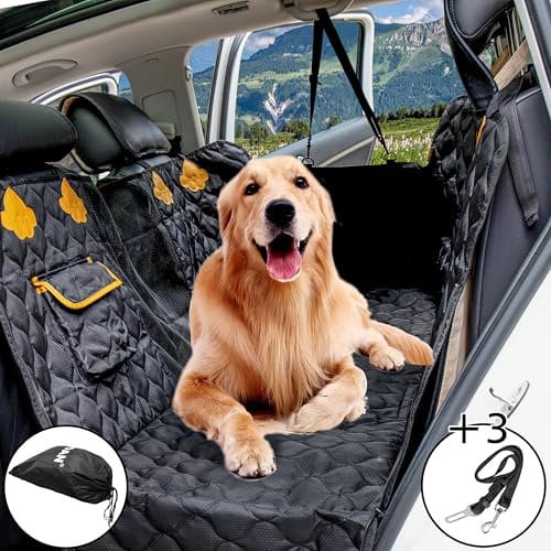 Wikoan Dog Hammock for Car Back Seat With Mesh Visual Window and Side Protection Dogs Car Seat Cover SUV Boot Durable Waterproof Scratch Proof Pet Back Seat Protector With Storage Bag