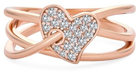 Anello Promessa Romantico con Accenti di Zirconi Cubici Pave CZ, Infinito Intrecciato e Cuore per Donne, Placcato Oro Rosa in Argento Sterling .925