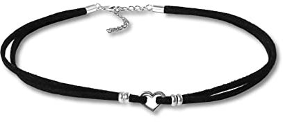 Edellis Choker Halskette Kreis | Unendlichkeit | Herz echt Sterling Silber 925 mit Velourleder Schwarz Halsband (Herz)