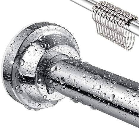 Teleskopstange - Ausziehbar 85 bis 140cm Duschvorhangstange ohne Bohren ausziehbare Kleiderstange durch Drehen Verstellbar, inklusive 12 Duschringe - Sicherer Halt - Edelstahl Duschstange