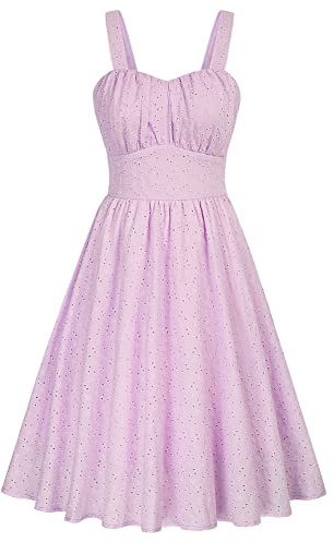 Belle Poque Lila Süßes Swing Kleid für Frauen Mädchen Hohe Taille Ärmelloses A-Linien Kleid zum Ausgehen Lila BP0724-03 M