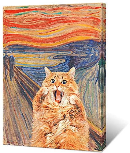 DFAIUY Abstrakte Edvard Munch Leinwand-Wandkunst, berühmte Kunst, lustige Katze, ästhetisches Poster, Retro-Druck, Gemälde, orangefarbene Galerie, Wanddekoration, 30.5x40.6 cm, ungerahmt