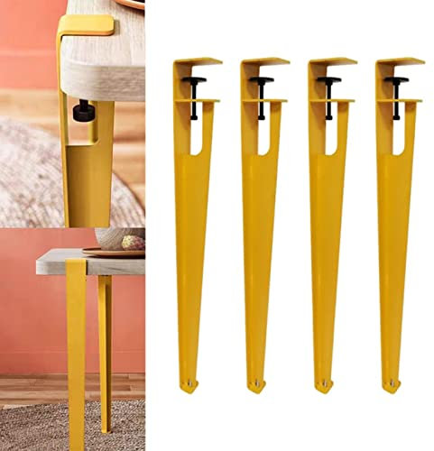 EZZON 4pcs Metal Table Clamp Legs,Adjustable Coffee Table Legs,F-Shape Dining Desk Foot,Iron Workbench Support Legs,DIY Bar Legs,No Punching Design,With Adjustable Feet (76cm(30in),Yellow)