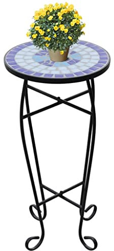 puraday Beistelltisch Tisch Bistrotisch Gartentisch Mosaik Beistelltisch Metall Mosaiktisch Garten Mosaiktisch Rund Gartentisch Wetterfest Beistelltisch Outdoor Gartentisch Rund Blumenständer Blau