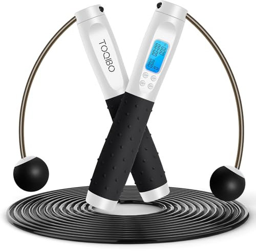 TOQIBO Skipping Rope with Digital Counter, Professional Ball Bearings & Non-Slip Handles, Adjustable Speed Rope Skipping Training, Fitness, Boxing, Weight Loss for Children and Adults