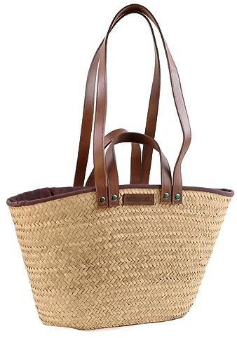 NATUREHOME Palmblatt-Tasche mit Kordelverschluss, edler, dunkler Stoffausstattung und praktischen Griffen aus hochwertigem Ziegenleder, strapazierfähige Shopping-Bag für jeden Tag