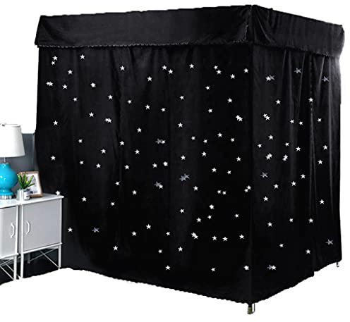 UNICOKA Niedliche 99% Verdunkelung, Prinzessinnen-Sterne-Muster, schwarz, 4 Eckpfosten, Betthimmel-Vorhang, Schlafzimmer-Dekoration für Erwachsene, Mädchen, Jungen, Betthimmel, Kinderbett (Schwarz-
