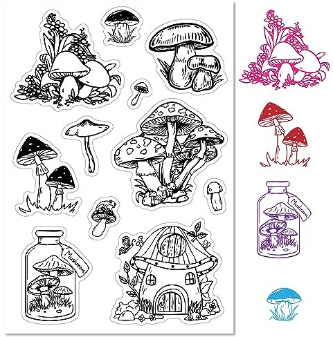 craspire Pilze, Durchsichtige Gummistempel, Pflanzen, Pilzhaus, Transparent, Vintage-Flasche, Poststempel, Silikonsiegel, Stempel, Journaling, Kartenherstellung, DIY, Scrapbooking, Papierhandwerk