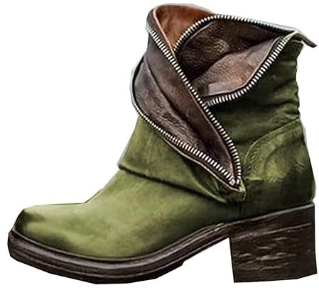Stivali di Cuoio dell'unità di Elaborazione, Renaissance Medieval Cosplay Boots, Vintage Zippered Knight Boots Women Knight Short Ankle Boots,Verde,34