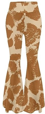 Xoenoiee Flare Leggings für Damen, Yogahose, Glockenunterteil mit Bauchkontrolle, hohe Taille, Workout-Bootleg, Braunes Kuhfell, XXL