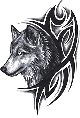 10 Images Femmes Hommes Transfert D'Eau Faux Tatouage Ephemere Tête De Loup Imperméable Temporaire Corps Bras Jambe Art Autocollant
