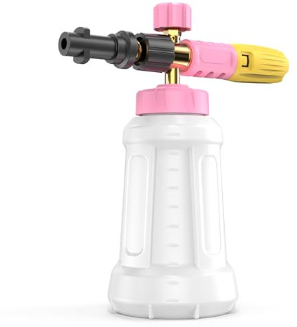Snow Foam Lance for Karcher K2 K3 K4 K5 K6 K7 Pressure Washer, Replacement Foam Cannon Upgraded Connect & Power Thick Foam Soap Dispensal Adjustable Spray Nozzle (Pink & Yellow)