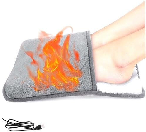 Electric Foot Warmer with USB 11x11inch Winter Thermal Flannel Feet Heater Grey Home Office Under Desk Heating Pad for Feet