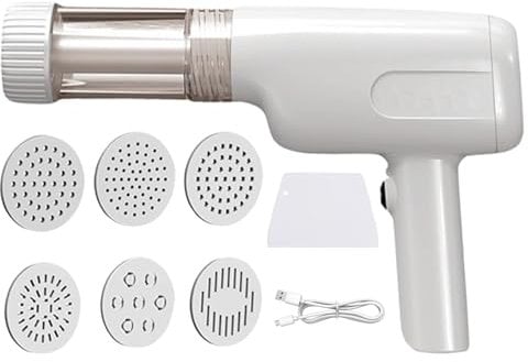 Lergas Pasta Machine, Electric Hand Holds, Wireless Dough Rolling Machine with 6 Interchangeable Noodle Shapes, USB Rechargeable Maker, Portable Handheld for Household,(SCMTJ231103)