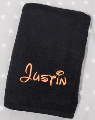 ★ Handtuch mit Namen und Motiv Bestickt ★ Duchtuch ★ Geschenk ★ Badetuch ★ 500 g/m2 ★ (70 x 140 cm, Schwarz)