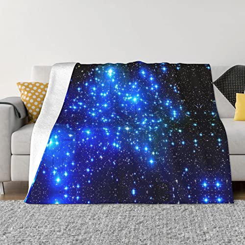HAHAFU Decke mit blauen leuchtenden Sternen, personalisierbar, warm, weich, bequem, Flanell, Überwurfdecke für Bett, Sofa