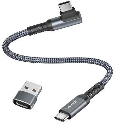 USB C 100W Kabel 0.3M mit USB A Adapter,90 Grad Winkel USBC Charger Schnellladekabel PD Ladekabel für iPhone 16 15 Max,MacBook Mac Air 5 6,Neu iPad Pro,Samsung Galaxy S24 Plus Ultra A54 M33,Tab S9 A8