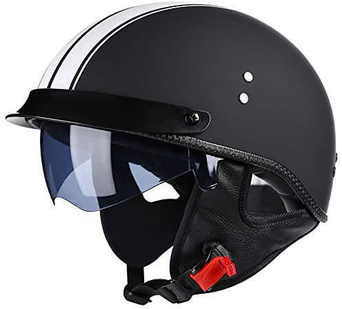 Motorcycle Half Helmet Open Face Helmet with Drop-Down Sun Visor DOT/ECE Approved Retro Motorbike Helmet for Cruiser Chopper Scooter Bike Road Crash Jet Helmet for Adults Men Women