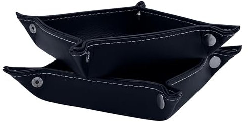 Diko.style®- Set 2 Taschenleerer Leder 18,5 cm Lederschale Tablett Ordentlich | Leder PU | Schlüsselablage, Uhrablage und Schreibtisch | Schale für Schmuck | Schwarz | Organisatorisches Tablett