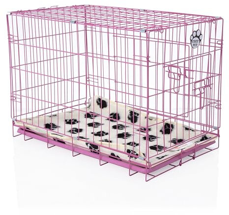 Cozy Pet Dog Cage 30 Pink ABS Tray and Vet Bed Folding 75.5cm Puppy Crate Cat Carrier Dog Crate DCP30P + VB30C
