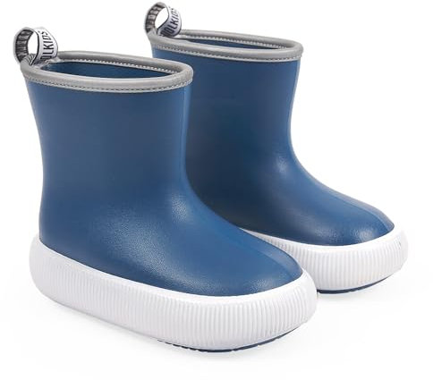 PERLETTI Stivali Pioggia Bambino Bambina Suola Spessa Antiscivolo - Stivaletti Bimbo Bimba Impermeabili Ultra Leggeri - Galosce Bambini Asilo Scuola Materna Bordo Catarifrangente (Blu, 26/27 EU)