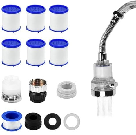 NAROSEBE Filtro de Agua para Grifo Cocina Lavabo Filtro Giratorio de 360 °Con 3 Modos De Salida De Agua Adaptador Universal para Grifo de Cocina Elimina Cloro Metales Pesados + 7 Elementos de Filtro