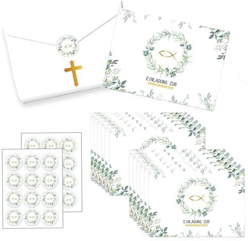 FYZSJWL 15 x Einladungskarten zur Kommunion,Kommunion Einladungskarten mit Umschläge Aufklebern,Einladungskarten zur Taufe,für Jungen und Mädchen Einladung Firmung zur Erstkommunion