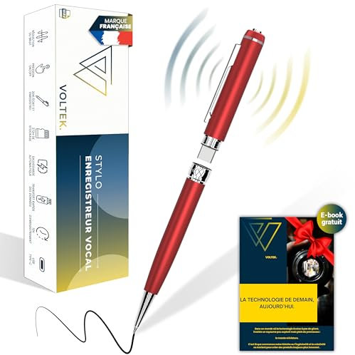 VOLTEK Penna Spia Registratore Audio (rosso) - Cattura la Voce con Il detettore dittafoni Vocale. Mini registratore di ascolto remoto con memoria da 64 GB – E-Book gratuito incluso