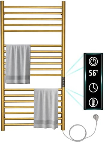 SWHC Toallero Electrico Baño, 200W Radiador Toallero Electrico Pantalla Digital 30-70°C Calentador de Toallas Acero Inoxidable Secatoallas Electrico Pared con 1-9H Temporizador, 55x110cm