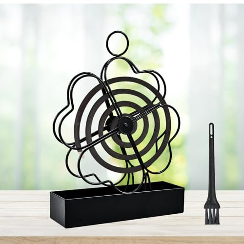 CODIRATO Support Bobine Moustique Créatif avec Brosse de Nettoyage, Support Serpentin Anti-Moustiques Fer, Porte Spirale Anti-Moustique pour Anti-moustique de l'Intérieur et l'Extérieur(21*15*4.5cm)