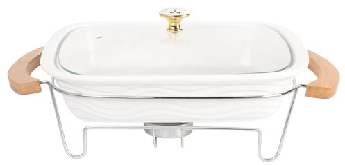 jinsongdafa Porcelain Rectangular Casserole Dish with Glass Lid and rack, 2200 ML Serving Soup Tureen,Chafing Dish for Buffet, Food preserve Tray, Catering Casserole for Party Style