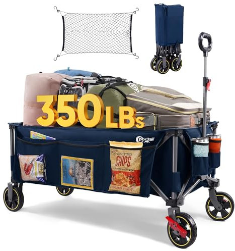 Portal Bollerwagen faltbar XXXL 400L 160kg belastbar Groß Handwagen mit Getränkehalter Seitentasche Transportwagen Leiterwagen klappbar Strandwagen Faltwagen für Garten Camping Festival Blau