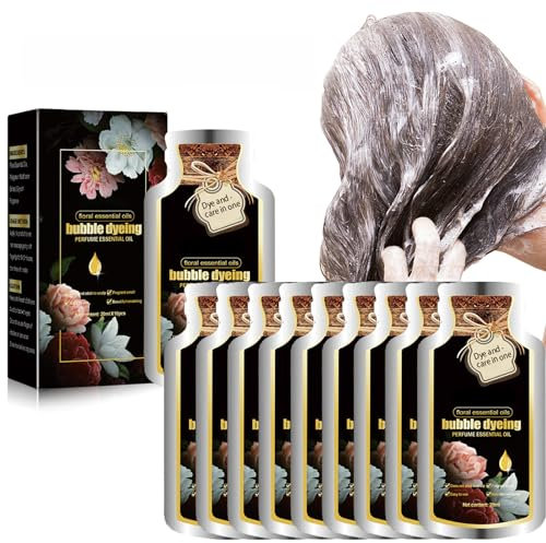 Tkekruh 10pc Blasen-Haarfärbemittel mit ätherischen Ölen 20ml, Kastanienbraun, Shampoo Botanical Bubble Hair Dye Shampoo, Semi-dauerhafte Farbe Haarfärb, Ätherisches Öl Blase Haarfärbemittel
