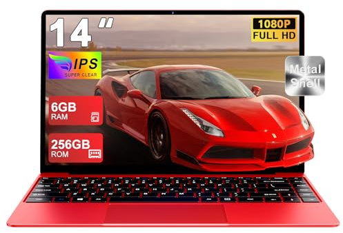 NOTODD Ordinateur Portable 14 Pouces Win11 256Go SSD Soutien Extension 1TB,Pc Portable Celeron N4020 Pas Cher FHD 1080 5G WiFi BT4.2 inclut Souris sans Fil&AZERTY Clavier Couverture-Rouge