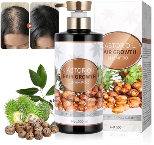 Rizinusöl Shampoo für Haarwachstum, Castor Oil Shampoo for Hair Growth Repair, Shampoo Gegen Haarausfall Tiefenreinigungsshampoo, Haarwachstum Beschleunigen für Frauen Männer, 500ml (1, Beige)