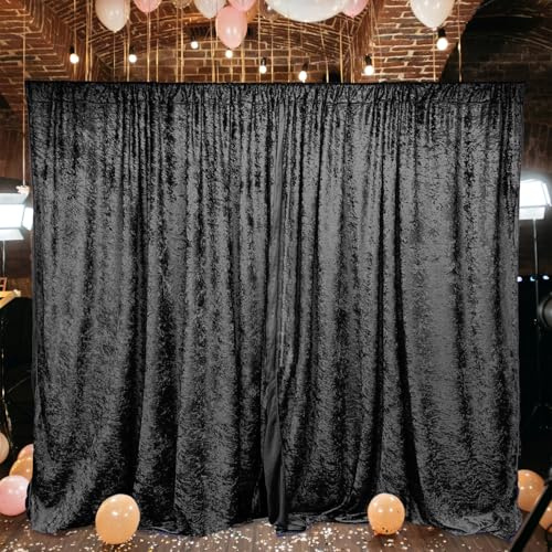 Elegant Event Essentials - Crushed Velvet Backdrops Drapes/Curtain Decor - Shooting Props For Weddings, Birthdays Prom, Photography Backgrounds, Youtube (Black, 4FT X 6FT (120CM X 180CM))
