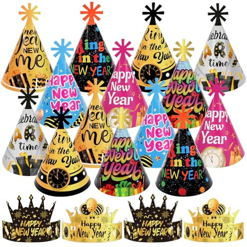 DPKOW 18Stk 2027 Silvester Partyhüte Mehrfarbig Kronen Kegel Hut, 9 Stil Frohes Neues Jahr Kopfbedeckung für 2027 Neujahr Silvester Foto Requisiten Accessoires