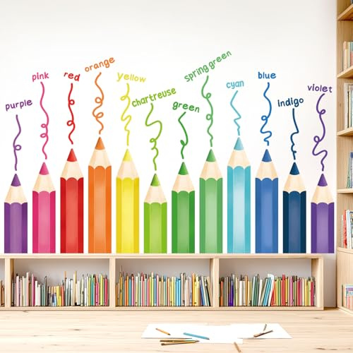 DECOWALL SG2-2417 Farben Buntstift Lern Wandtattoo Bleistift Kinderzimmer Heimdekoration Kinder Babyzimmer Klassenzimmer Spielzimmer