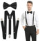 WOXJENA Hosenträger Fliege Set, Hosenträger Herren Damen Extra Stark, Hosenträger Leder Skihose für Breit，Arbeitshose，mit sehr starken 3 Metallclips