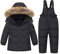 BRONG Winter Kinder Schneeanzug Unisex Jacke Abnehmbar Kapuze Daunen Mantel mit Schneehose 2 Stück Baby Ski Outfit Satz Schwarz 4-5 Jahre