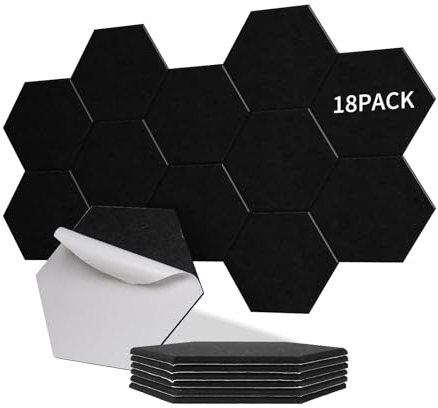 Sonuvia 18 Stück Hexagon Akustikplatten selbstklebend, Schallschutz & Schalldämmung für Wände & Türen – 230kg/m³, NRC 0.95, 100% Polyester, Ideal für Schallschutz Wand, Schwarz