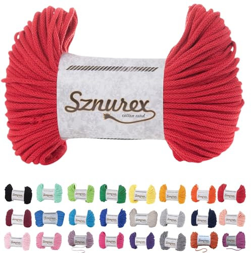 Makramee Garn 5mm x 100m Baumwollschnur Garn für Makramee-Schnur über 50 Farben Oeko-TEX Zertifiziert Baumwollkordel, Baumwollgarn mit Polyesterkern für DIY (Rot, 5mm/100 Meter)