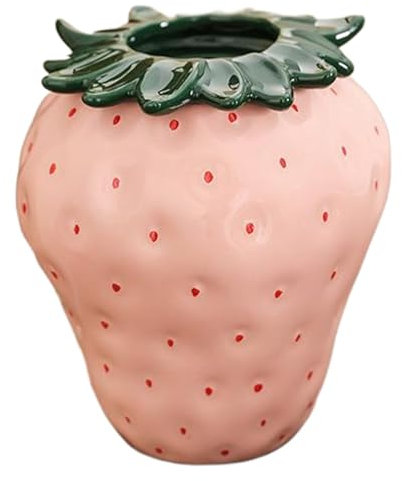 Erdbeervase, Keramik -Erdbeer -Topf, Funky Erdbeer -Pflanzer -Topf mit abnehmbarem Blatt, dekorative einzigartige Blumenvase für Gartendekoration für Heimbüro.