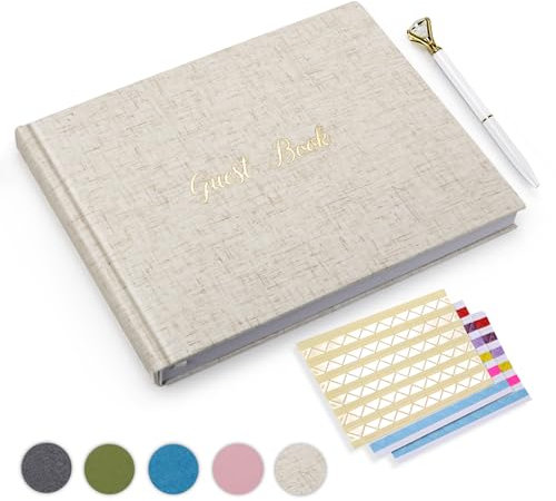 Gatyko Elegantes Gästebuch aus Leinen, zum Anmelden und Hinzufügen von Hochzeiten, Empfang, Polaroid-Gästebuch für Hochzeiten, besondere Anlässe und Babypartys (gebrochenes Weiß)