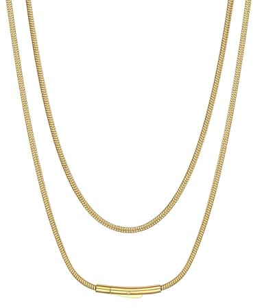 Suplight Choker Kette Gold Damen Halsreif Edelstahl Goldkette Damen ohne Anhänger Schlangenknochen Kette Schlangenglieder Halskette 76cm lang Unisex Kette Collier Geschenk für Geburtstag