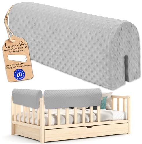 Leanbe Bettkantenschutz für Kinderbetten Kissen für bettumrandung Rausfallschutz Abdeckung Kantenschutz für Babybett (GRAU Minky, 50cm)