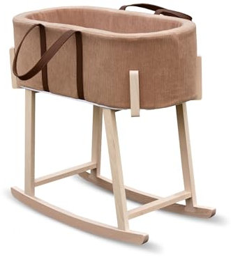 Mlumo Moseskorb Baby mit Gestell – Set aus Babykorb (77 x 38 x 26 cm) und Holzständer (72 x 37,5 x 65 cm) mit Matratze, sicherer und eleganter Baby Basket mit Schaukel